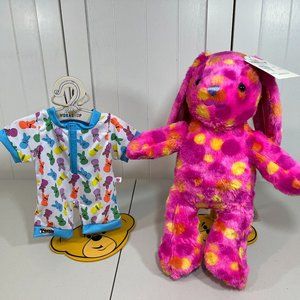 NEW Build a Bear Pink Polka Dot Bunny Rabbit Plush w/ Peeps Sleeper Pajamas